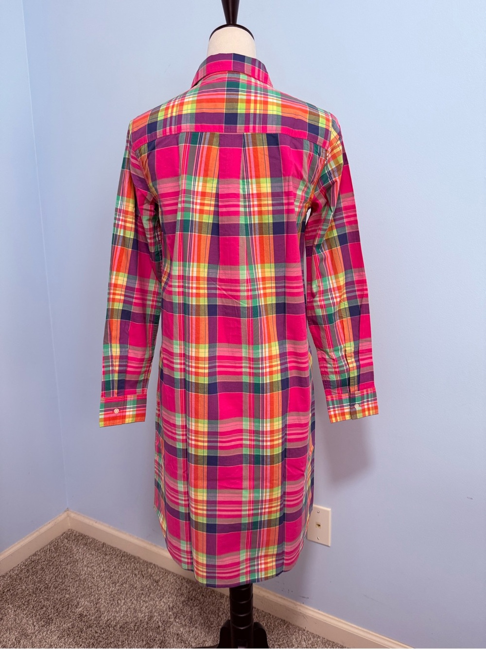 NWT Lands’ End Madras Plaid Shirt Dress Women’s 2 Pink Cotton Button Front - Picture 4 of 8